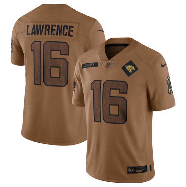 Mens Jacksonville Jaguars #16 Trevor Lawrence 2023 Brown Salute To Service Vapor Untouchable Limited Football Stitched Jersey Dyin